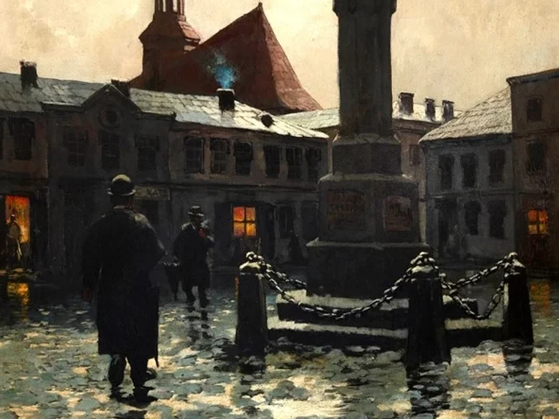 1858-Ludwik Józef Stasiak - La piazza del mercato di Bochnia di notte 1896